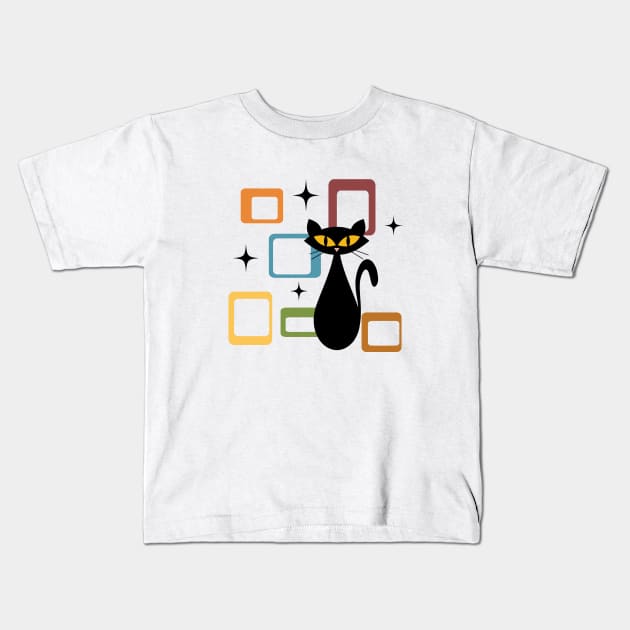 Mid Century black cat Kids T-Shirt by BattaAnastasia